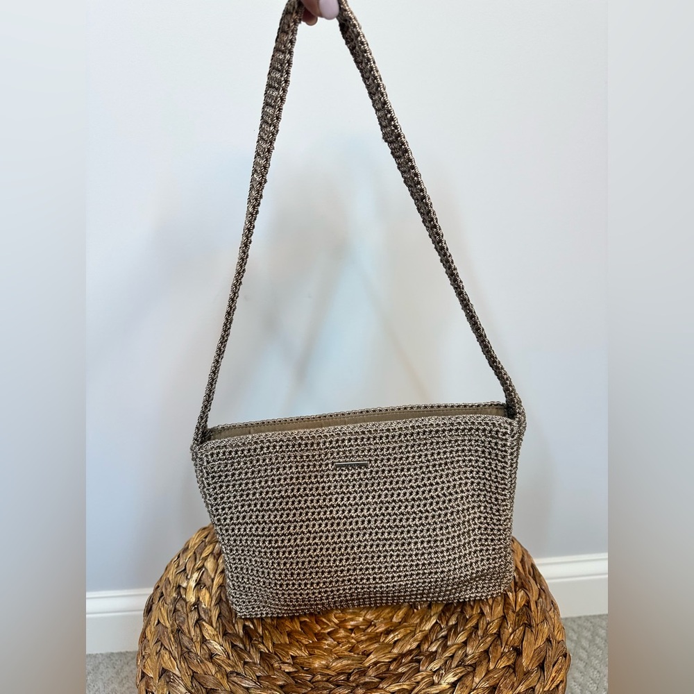 The Sak tan griege knit fabric woven small shoulder bag in like new condition